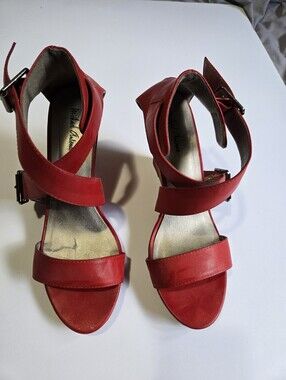 Michael Antonio Red Crisscross Ankle-Strap Heels